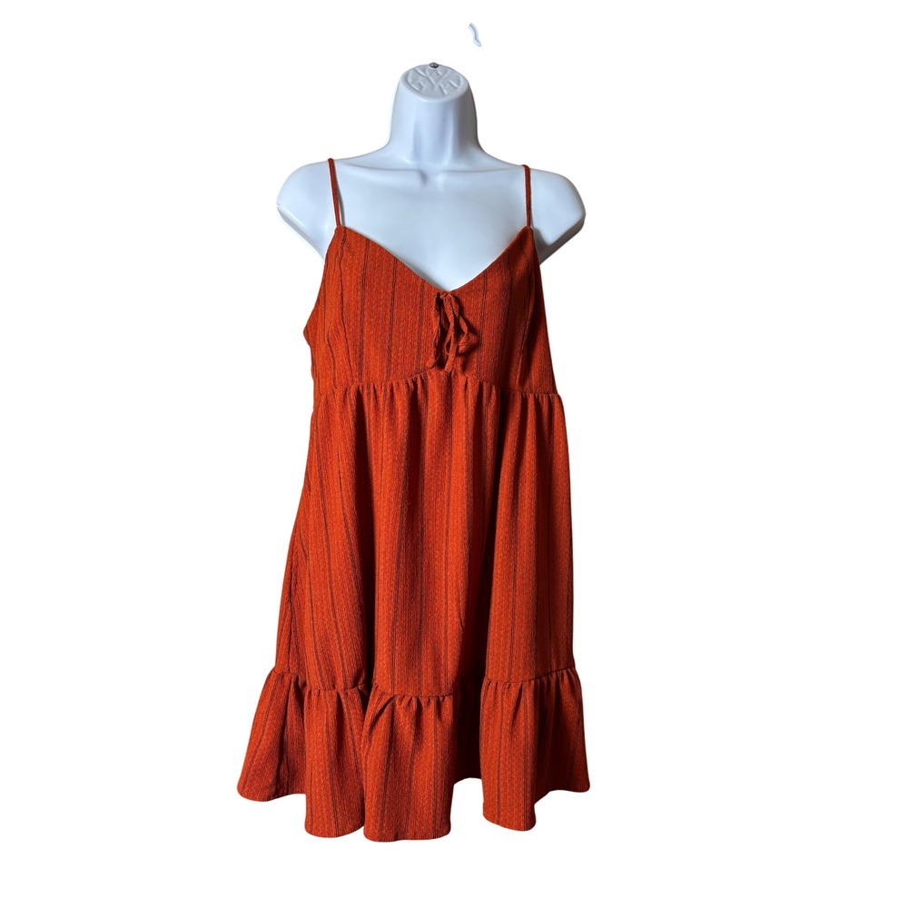MiAmi Francesca's Women Mini Dress L Rust Orange Striped Tie Front Boho Pockets